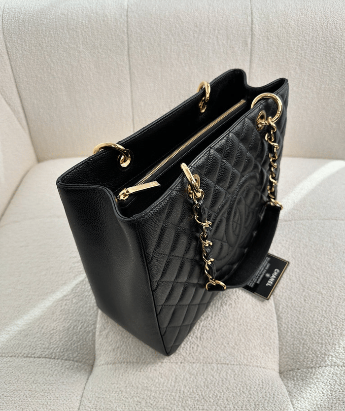 Chanel Classic Tote Bag Gold Toned Hardware Black 34cm