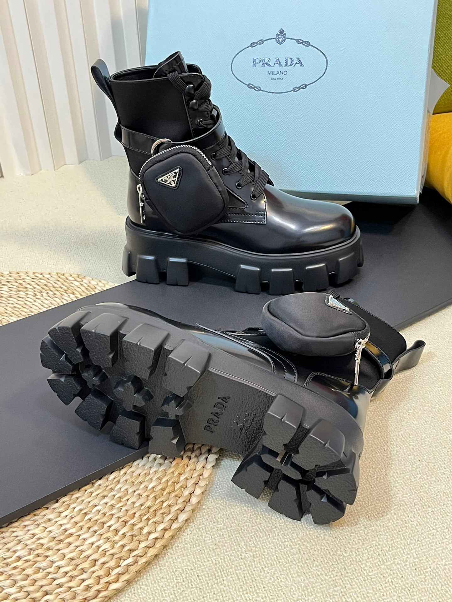 Prada monolith leather and Re-Nylon combat Boots