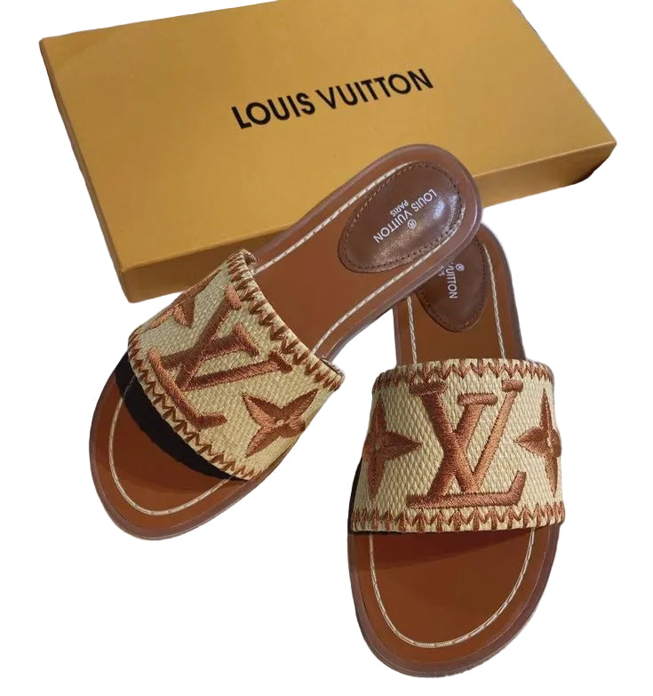 Lock It Flat Raffia Mules LV
