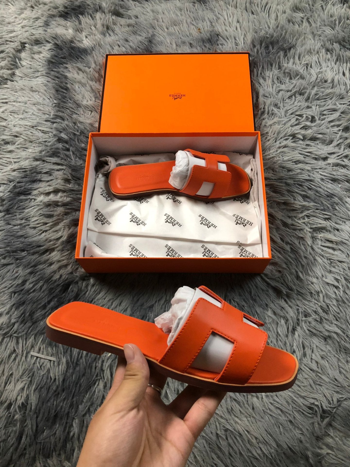 Hermès Oran sandals in orange Epsom calfskin leather