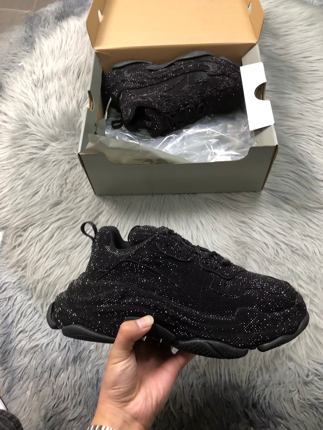 Balenciaga Triple S Black Sparkly Diamond