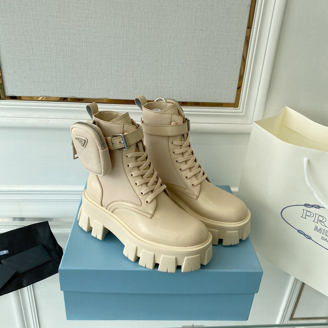 Prada monolith leather and Re-Nylon combat Boots