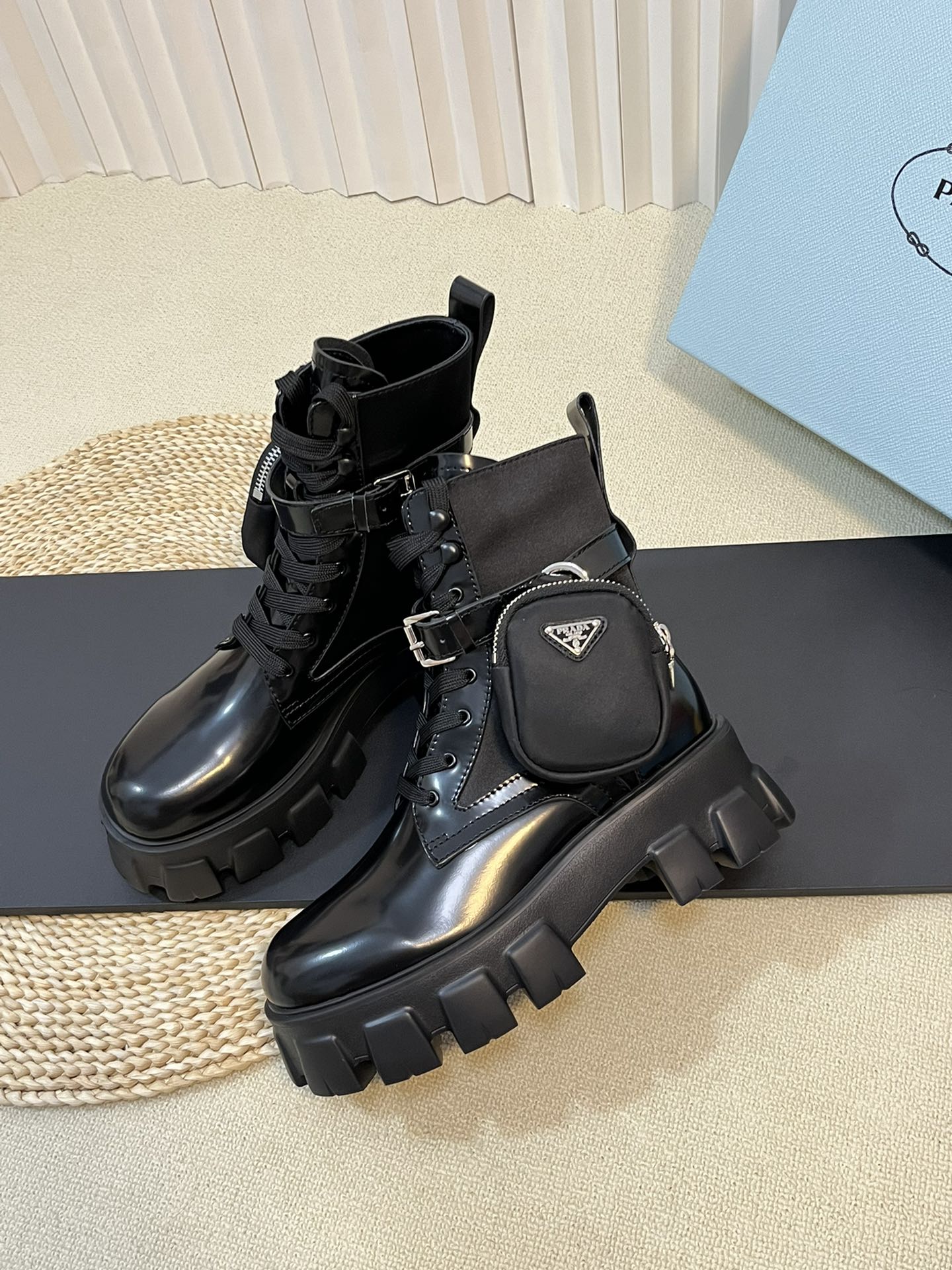 Prada monolith leather and Re-Nylon combat Boots
