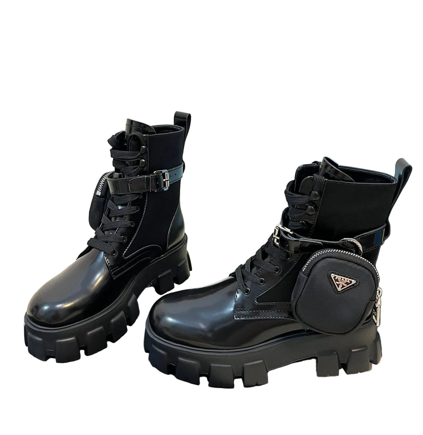 Prada monolith leather and Re-Nylon combat Boots