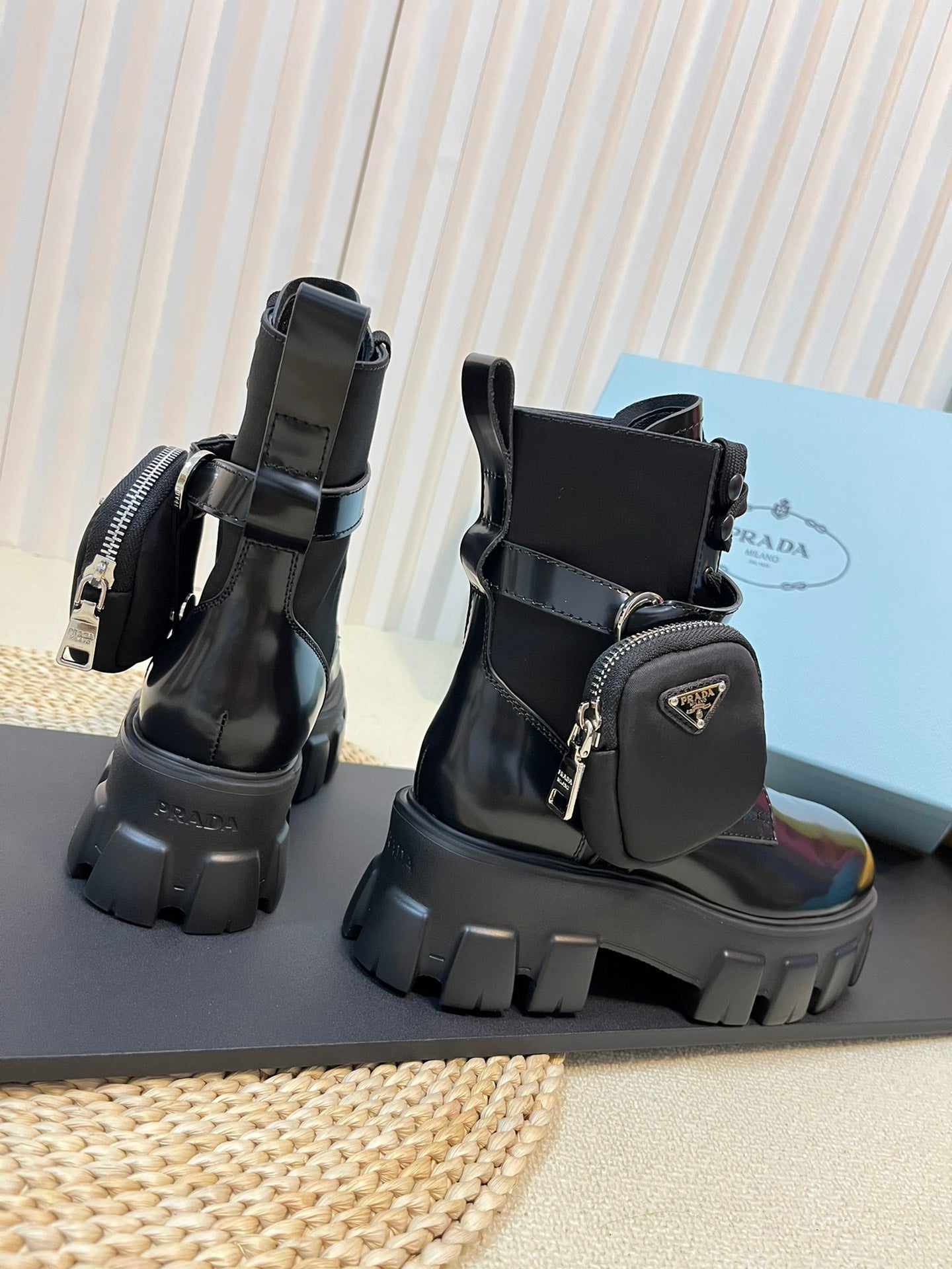 Prada monolith leather and Re-Nylon combat Boots