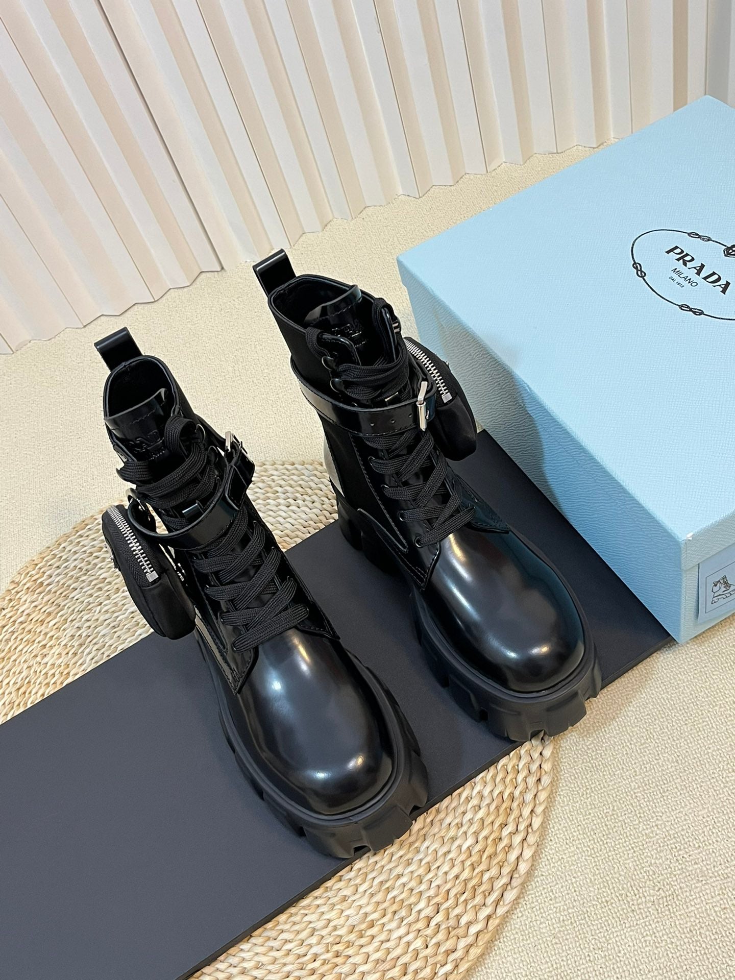 Prada monolith leather and Re-Nylon combat Boots